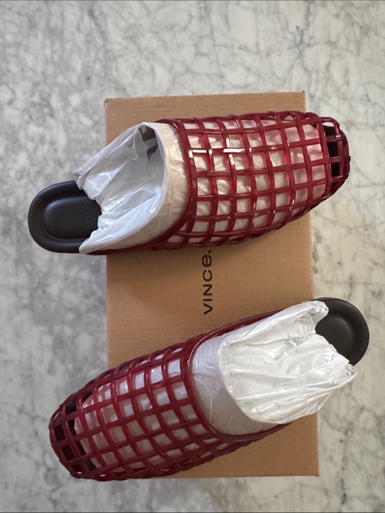 Vince Shoes - NIB New Vince Barcelona poppy red jelly Slip-On cage Mules size 7
